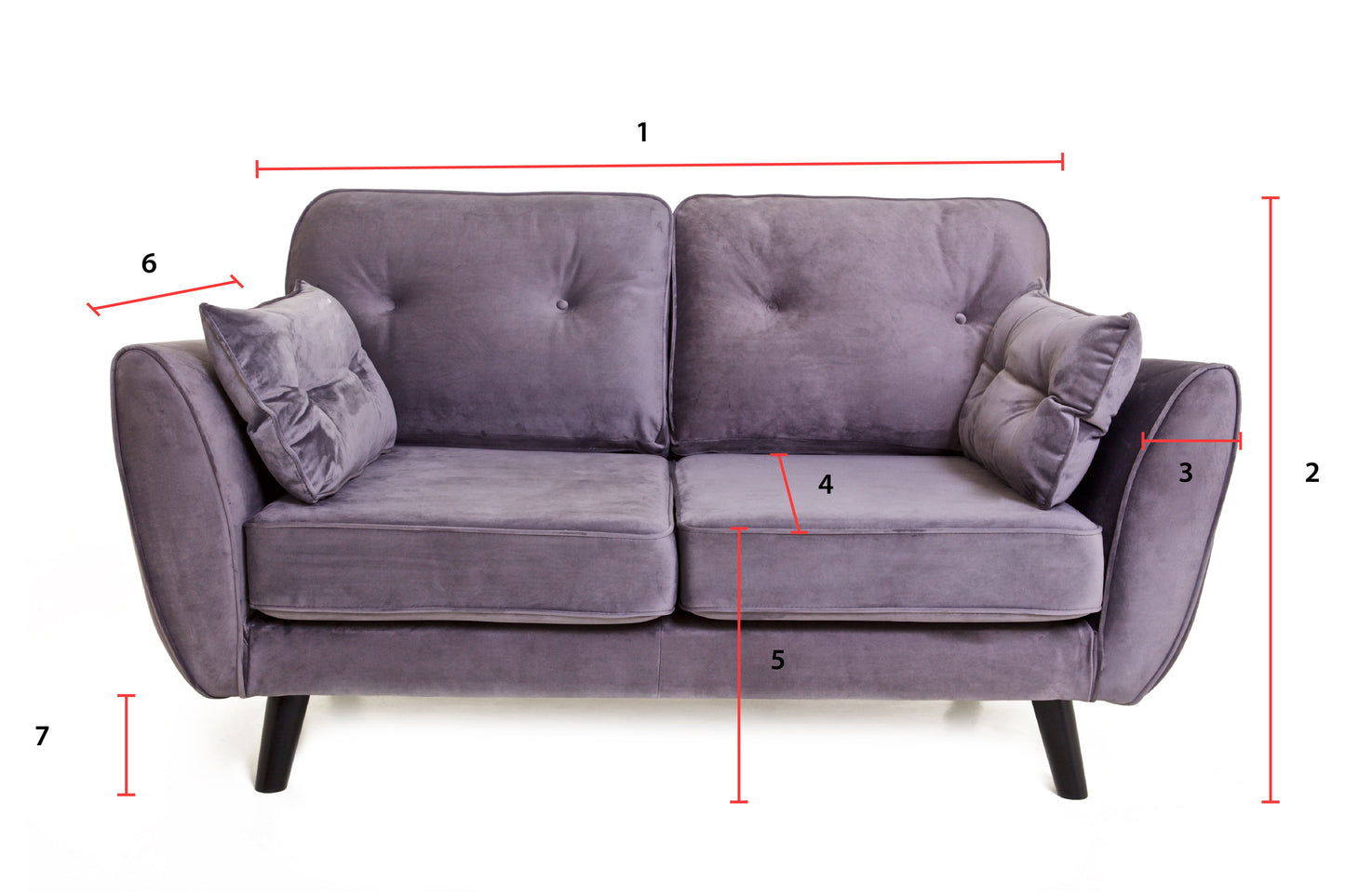 Ethan - 2 Seater in Grey Velvet