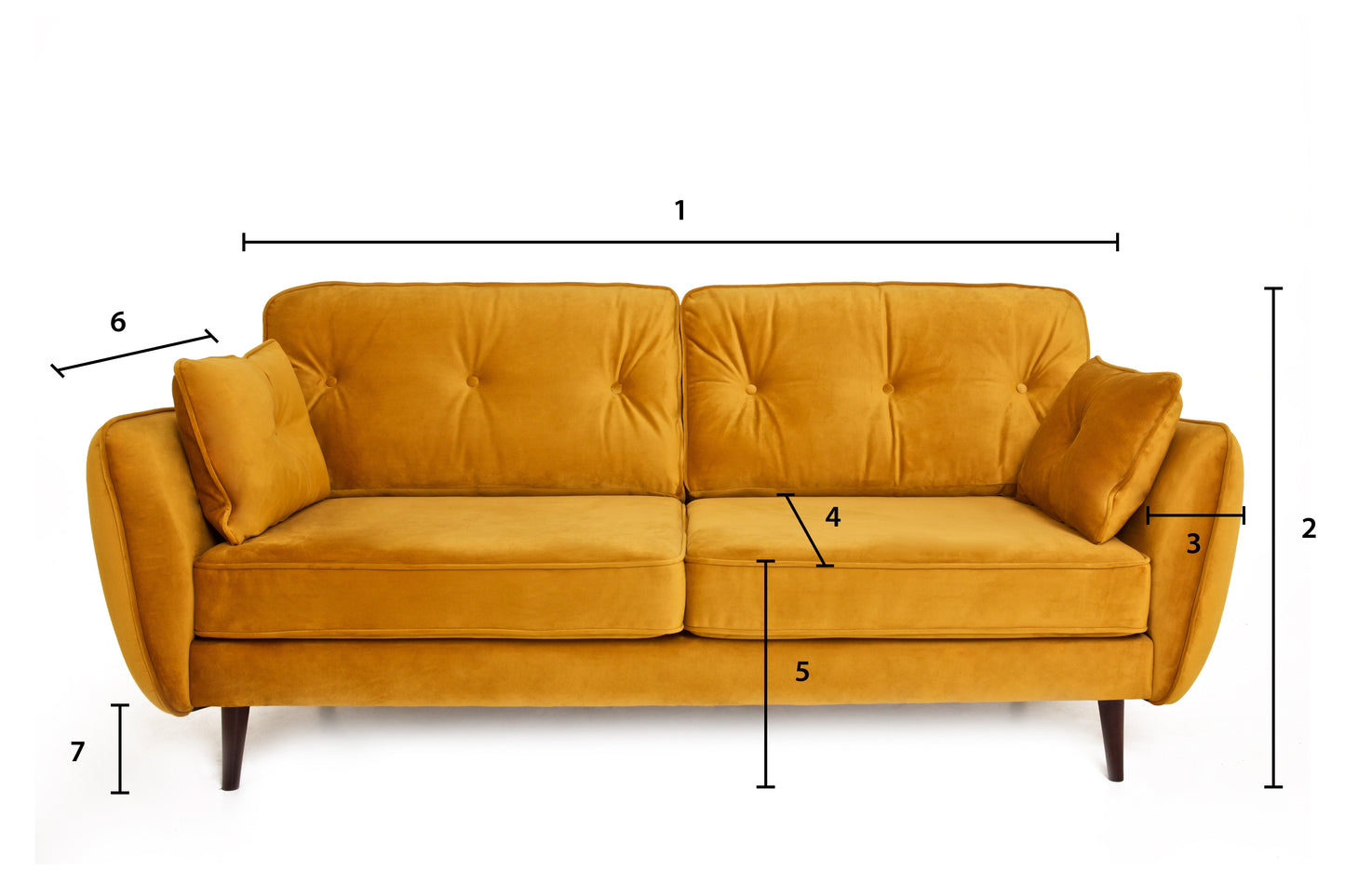 Ethan - 3 Seater in Mustard Velvet