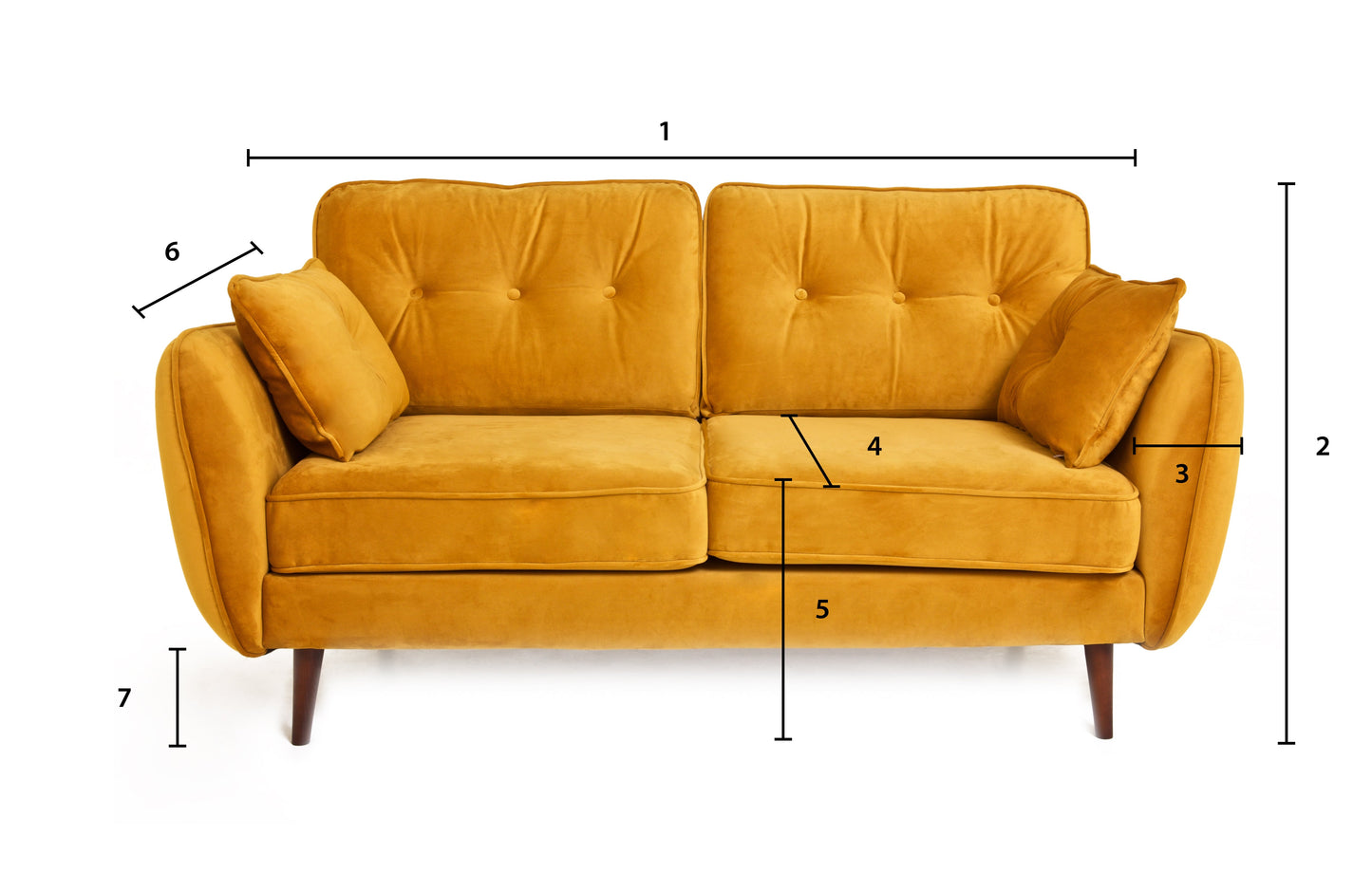 Ethan - 2 Seater in Mustard Velvet
