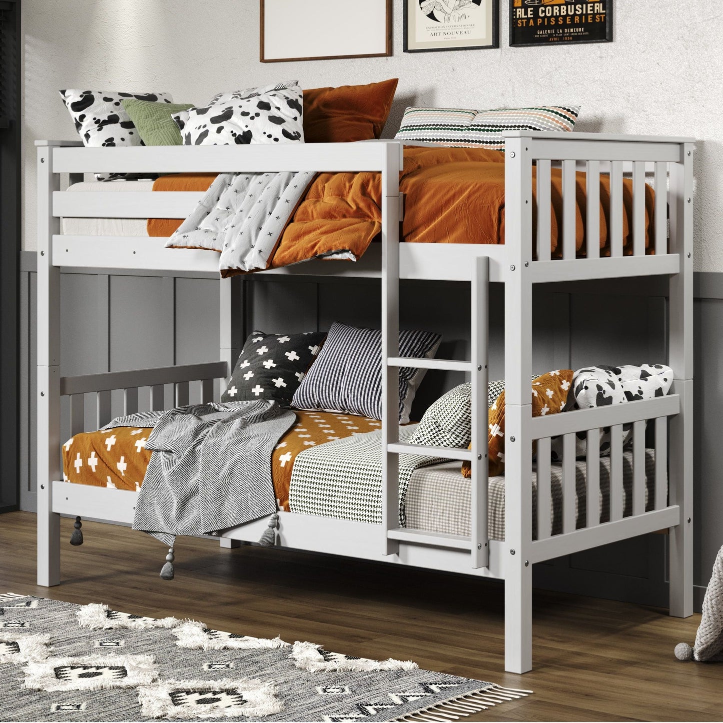 White Single Single Bunkbed