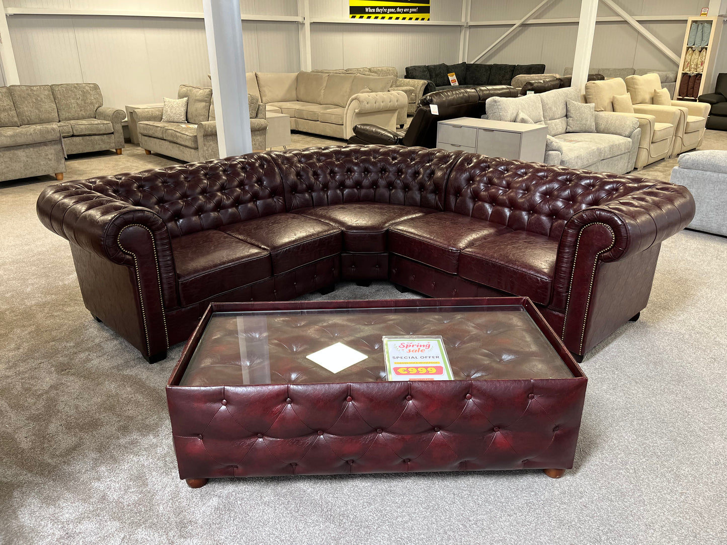 Chesterfield corner sofa with poof