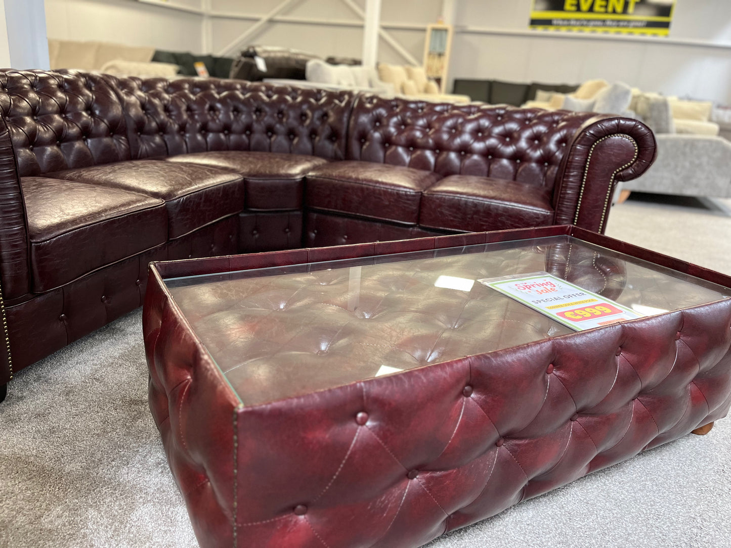 Chesterfield corner sofa with poof