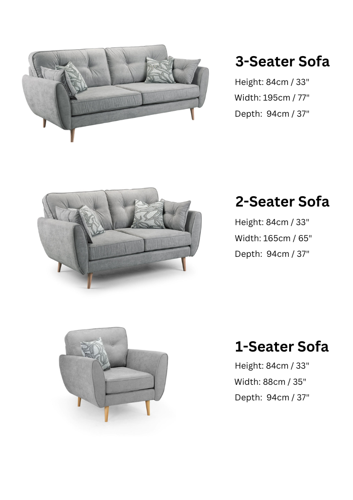 Zinc Grey Fabric 3-Seater Sofa