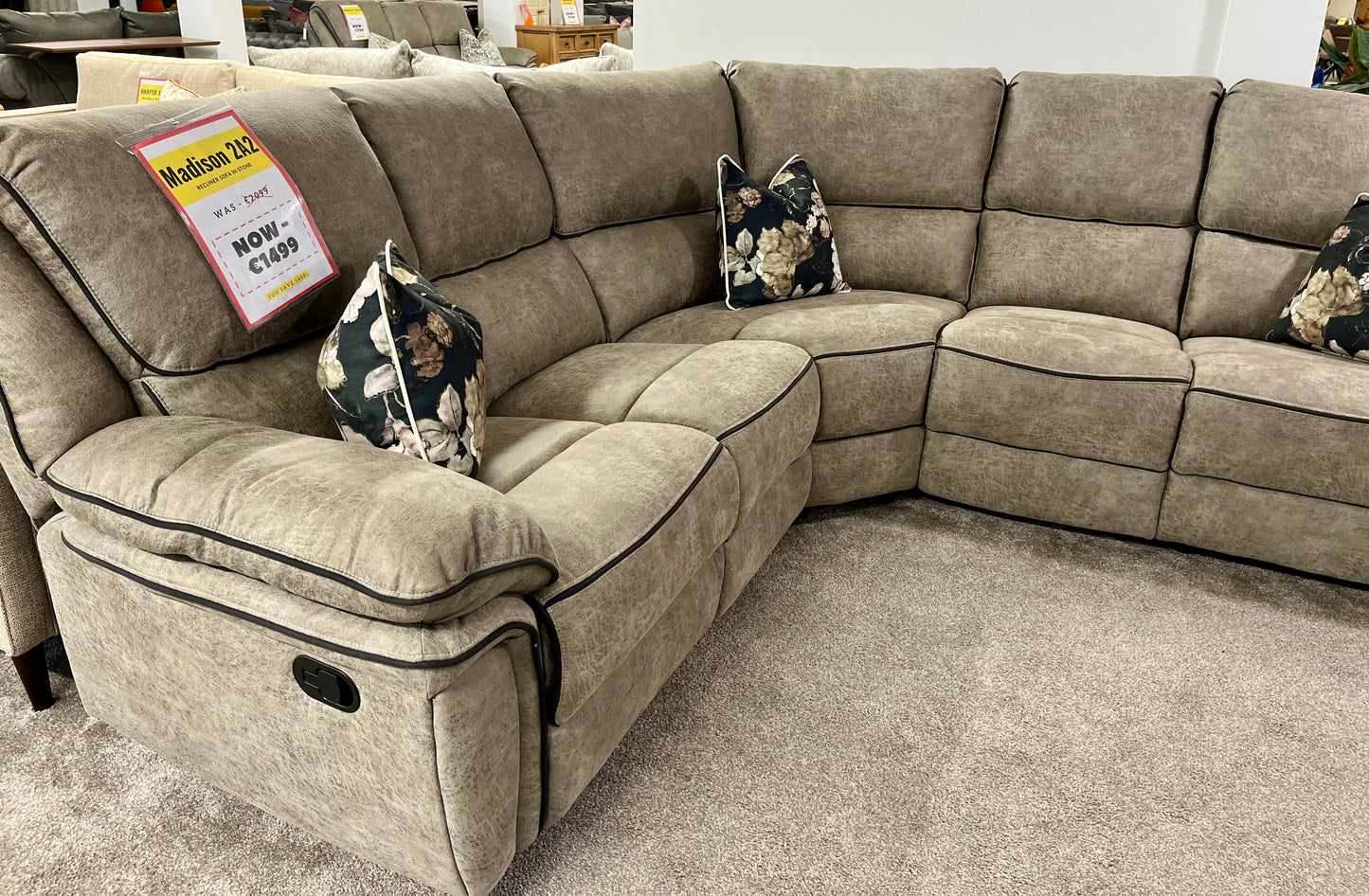 Madison 2 Corner 2 Recliner Sofa in Stone